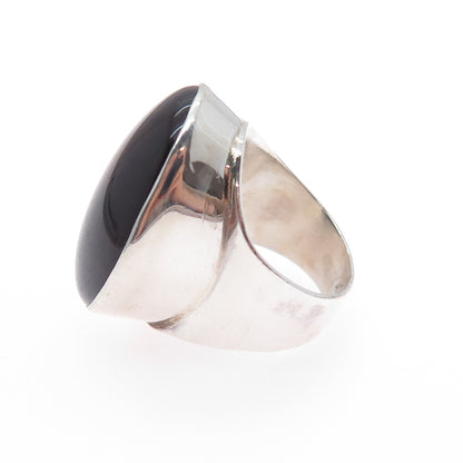 925 Sterling Silver Vintage Israel Real Tiger Eye Modernist Ring Size 4.75