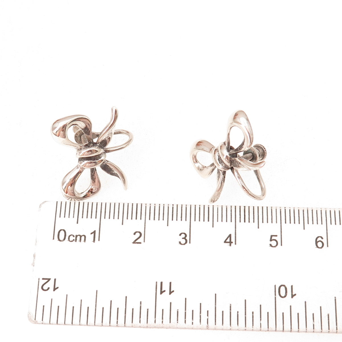 925 Sterling Silver Antique Art Deco Ribbon Bow Oxidized Screw Back Earrings