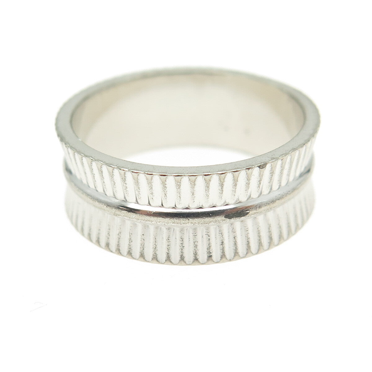 925 Sterling Silver Vintage Ribbed Band Ring Size 6.75
