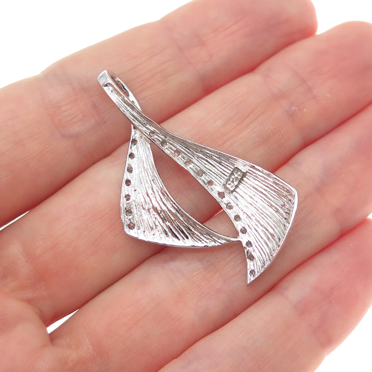 925 Sterling Silver Round-Cut C Z Modernist Petal Slide Charm Pendant