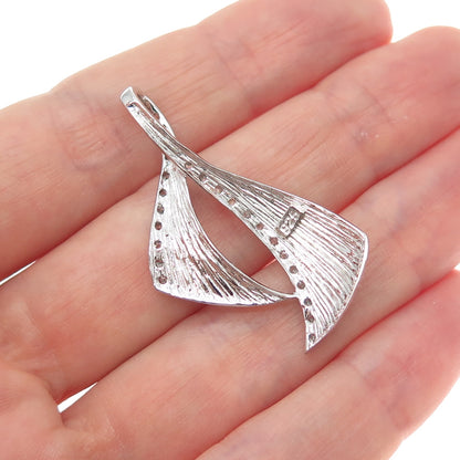 925 Sterling Silver Round-Cut C Z Modernist Petal Slide Charm Pendant