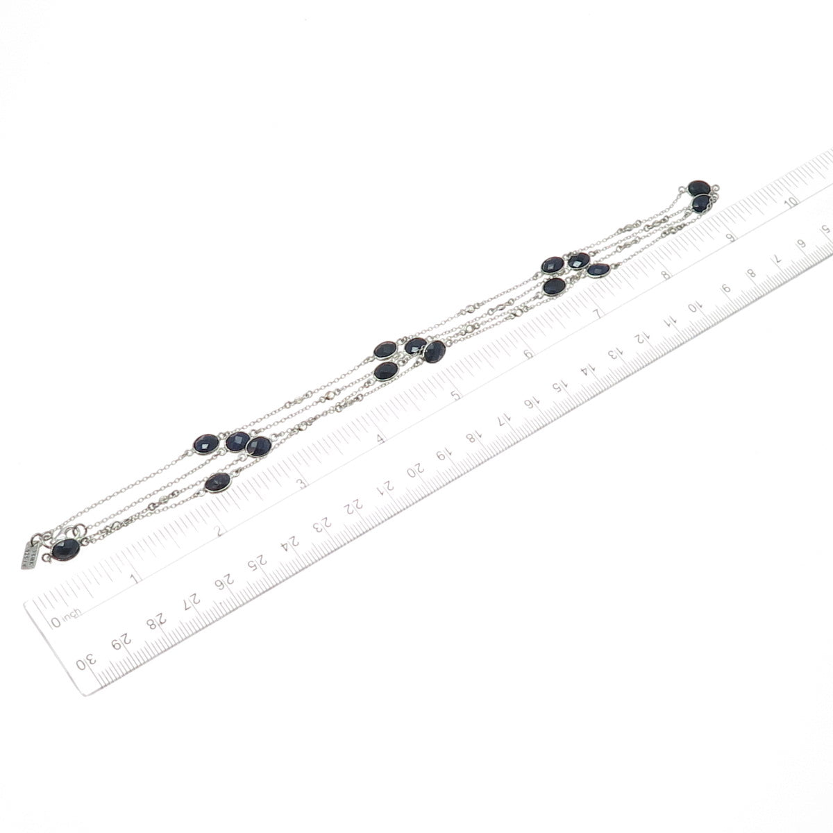 DSMK 925 Sterling Silver Real Oval-Cut Sapphire Station Chain Necklace 36"