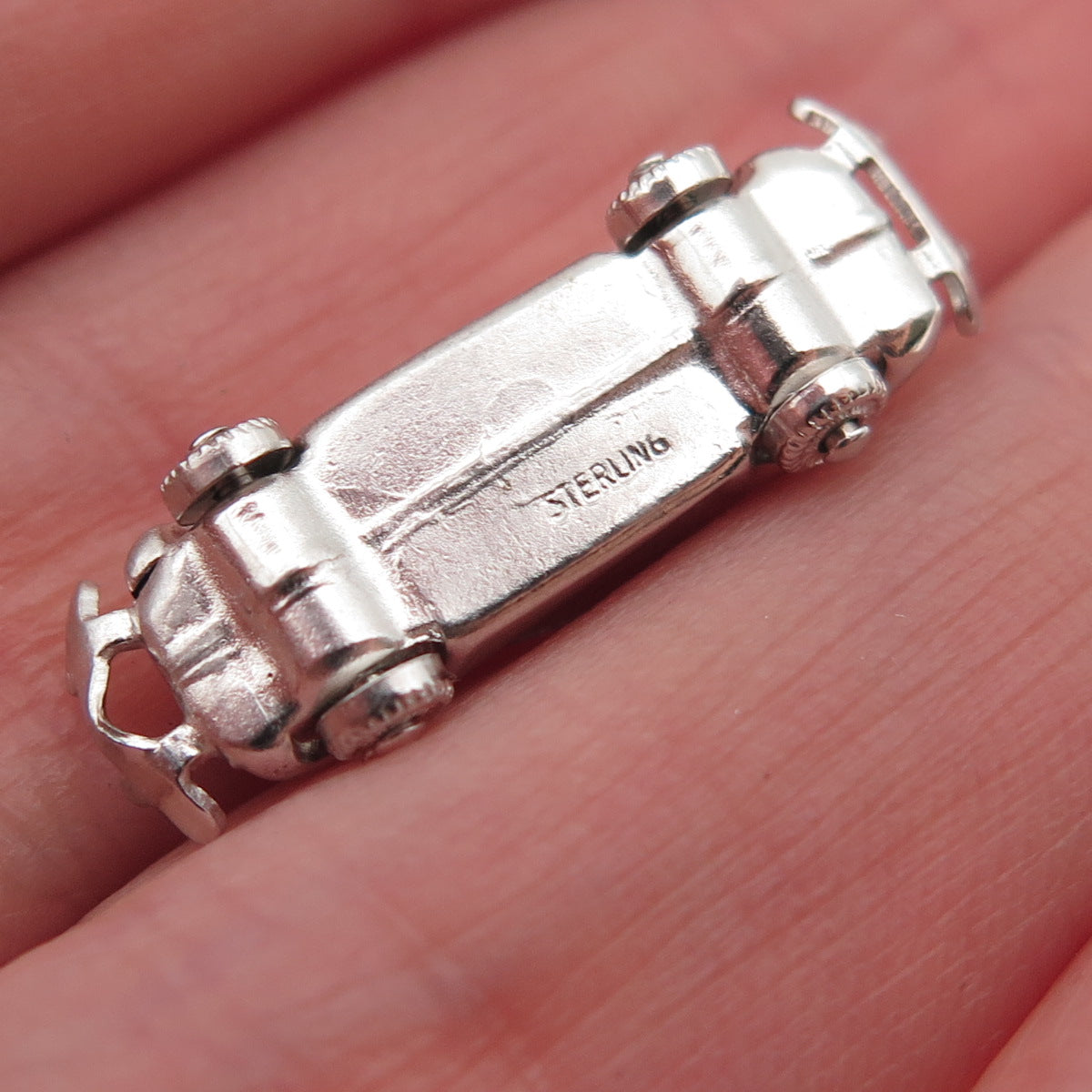 925 Sterling Silver Vintage Retro Car 3D Mini Charm Pendant
