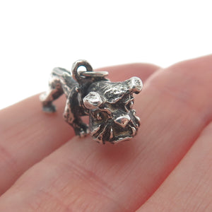 925 Sterling Silver Vintage Dog Oxidized Minimalist 3D Charm Pendant