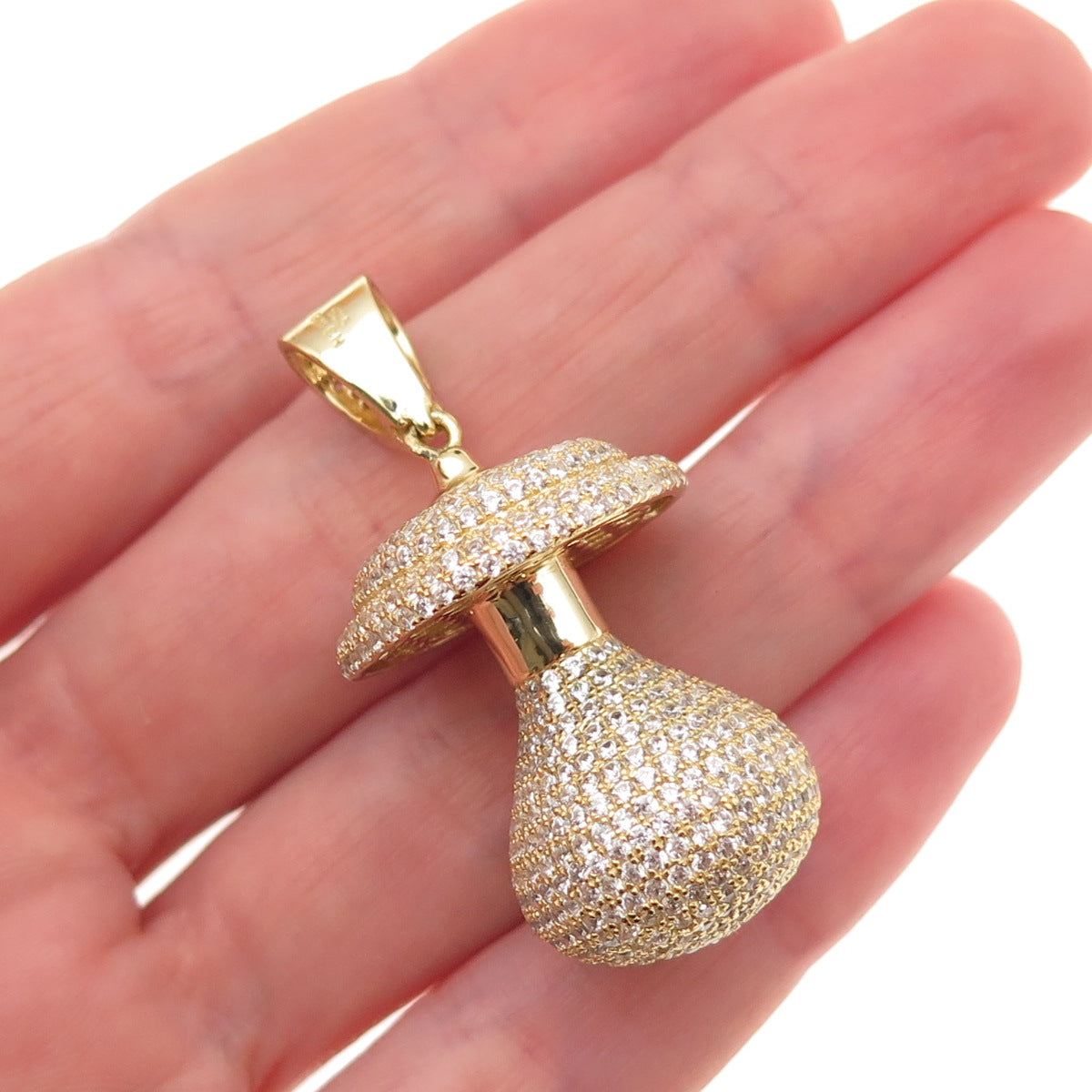 925 Sterling Silver Gold Plated Round-Cut C Z Baby Pacifier 3D Pendant