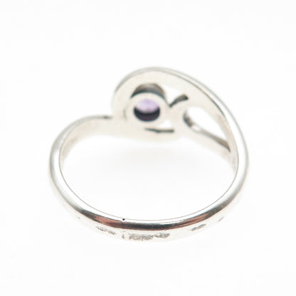 925 Sterling Silver Vintage Real Amethyst Modernist Swirl Ring Size 6.75