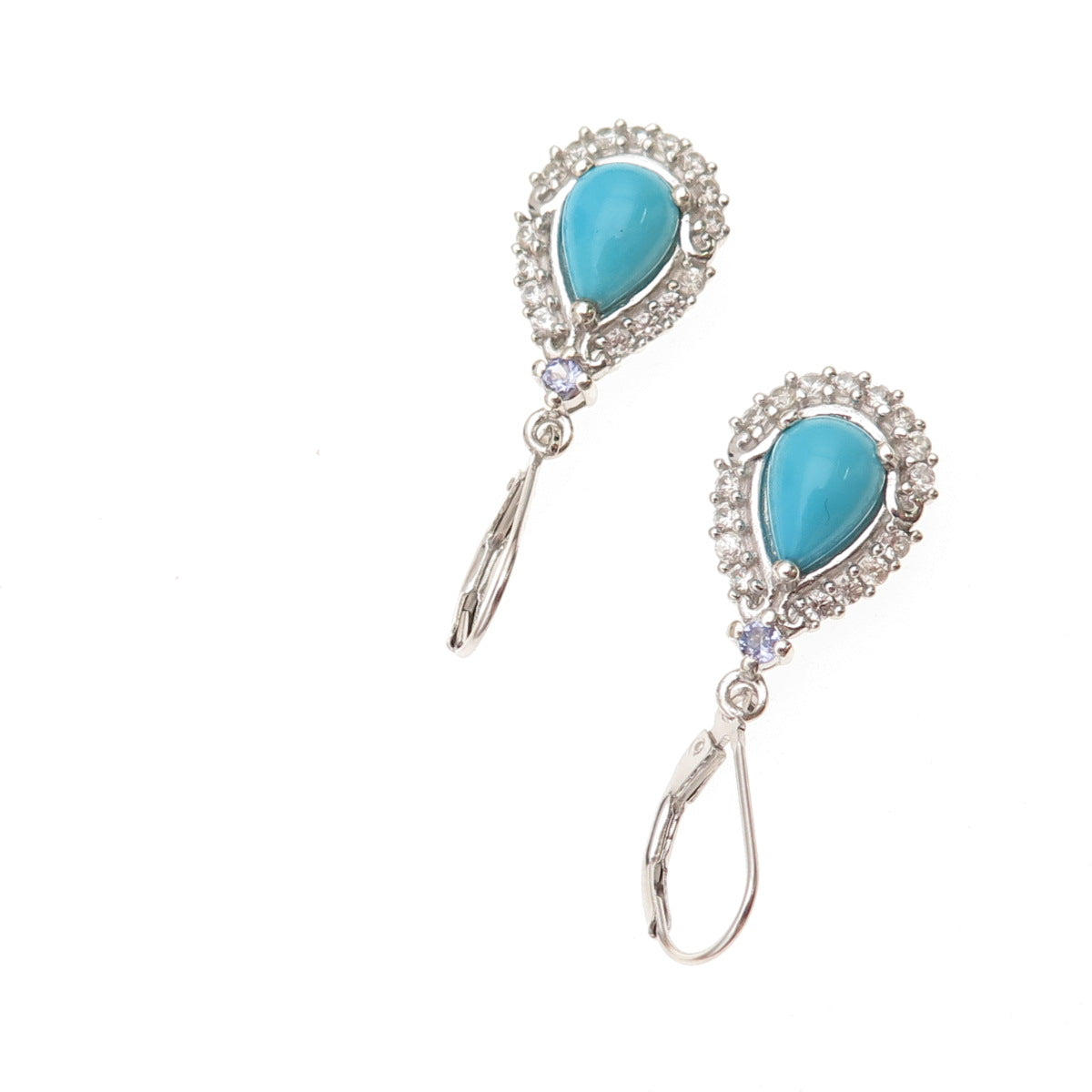 Chuck Clemency Sterling Silver Real Turquoise Tanzanite & Topaz Dangle Earrings