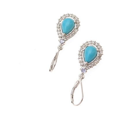 Chuck Clemency Sterling Silver Real Turquoise Tanzanite & Topaz Dangle Earrings