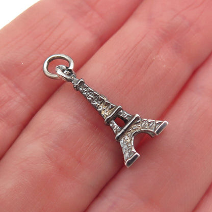800 Silver Vintage France Eiffel Tower Oxidized 3D Mini Charm Pendant
