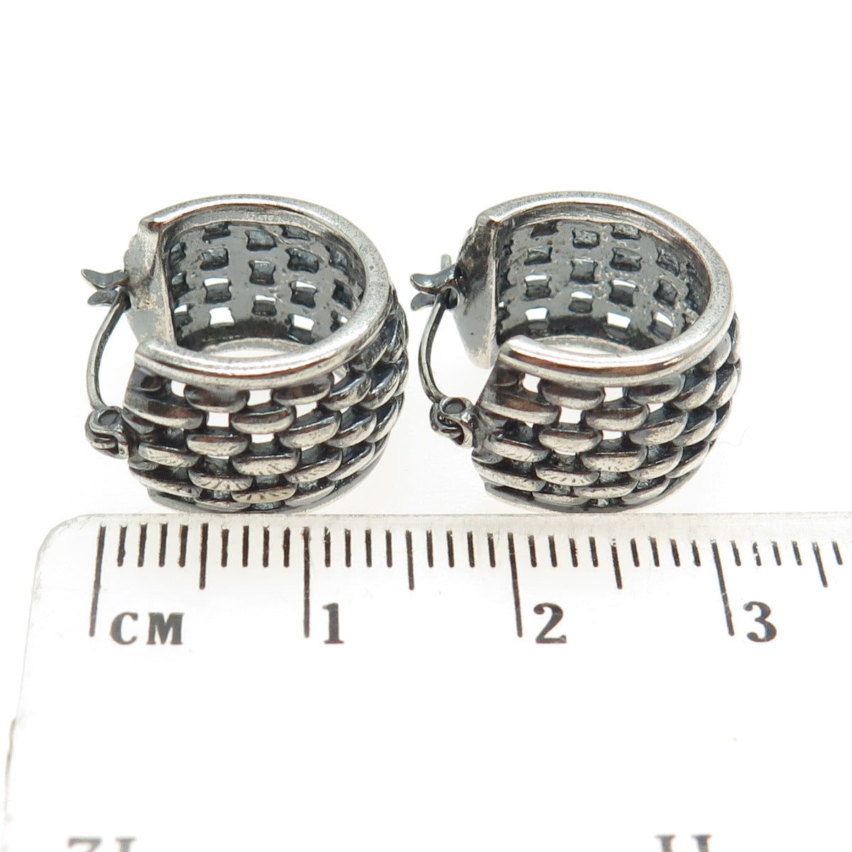 925 Sterling Silver Vintage Wicker Hinged Hoop Earrings