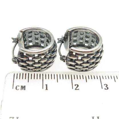 925 Sterling Silver Vintage Wicker Hinged Hoop Earrings