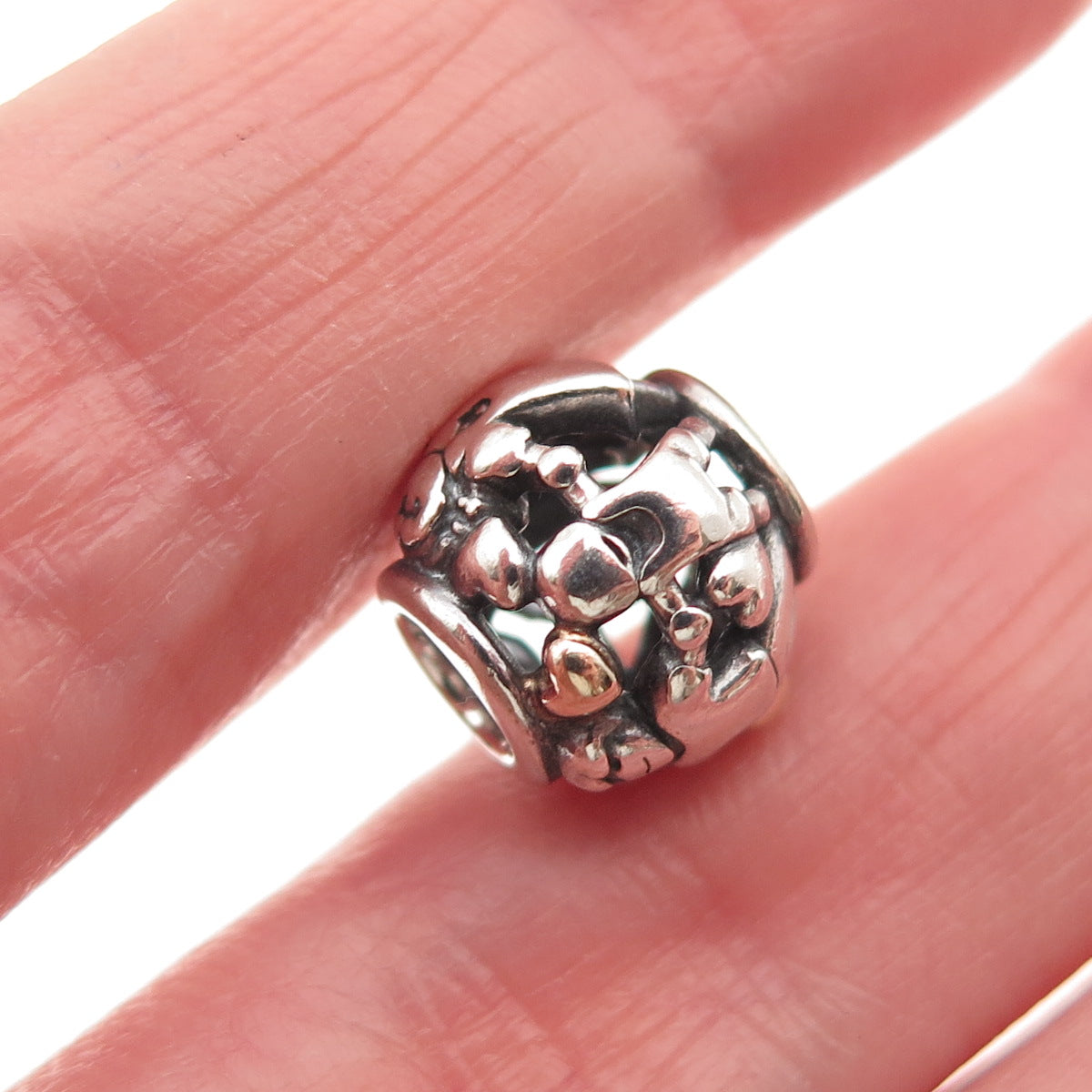 PANDORA 925 Sterling Silver & Gold Family Forever Slide Bead Charm