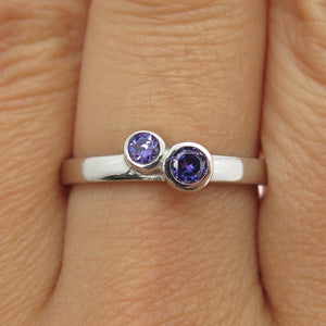 925 Sterling Silver Round-Cut Purple C Z Ring Size 9