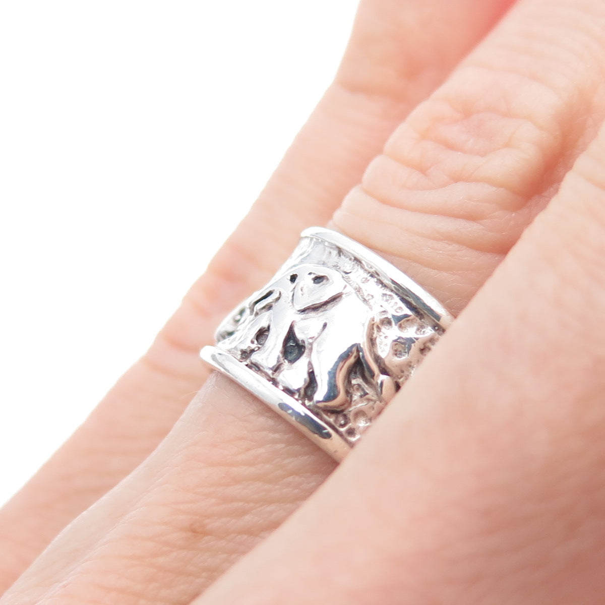 SILVER CLOUD 925 Sterling Vintage Elephant Wide Band Oxidized Ring Size 5.5