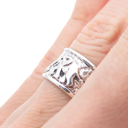 SILVER CLOUD 925 Sterling Vintage Elephant Wide Band Oxidized Ring Size 5.5