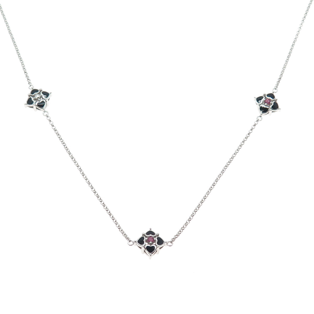 925 Sterling Silver Enamel Real Tourmaline Flower By The Yard Long Necklace 34"