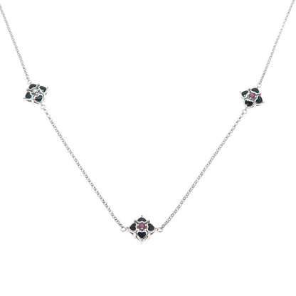 925 Sterling Silver Enamel Real Tourmaline Flower By The Yard Long Necklace 34"