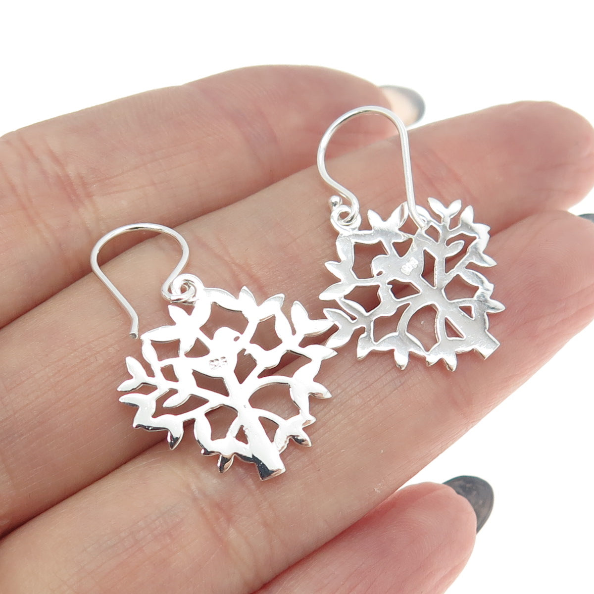 925 Sterling Silver 2-Tone Tree of Life & Birds Dangling Earrings