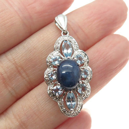 CHUCK CLEMENCY Sterling Silver Real Diamond Accent Sapphire & Blue Topaz Pendant