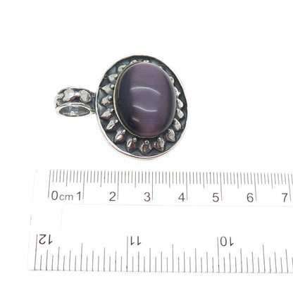 925 Sterling Silver Vintage Real Cabochon Purple Tiger Eye Sun Oxidized Pendant