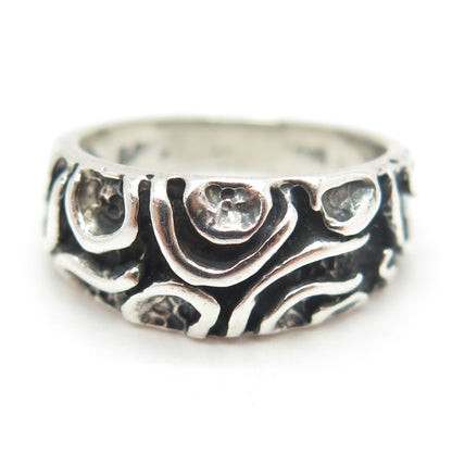 925 Sterling Silver Vintage EFS Mexico Modernist Oxidized Ring Size 6.25
