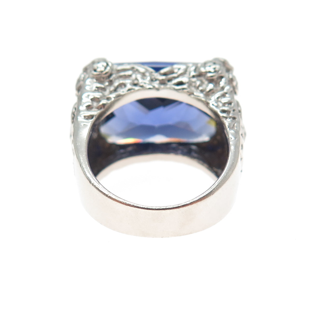 925 Sterling Silver Vintage Blue C Z Rose Flower Ring Size 7.25