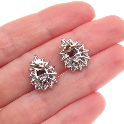 Harold Trujillo Sterling Silver Vintage Real Red Garnet & White Topaz Earrings