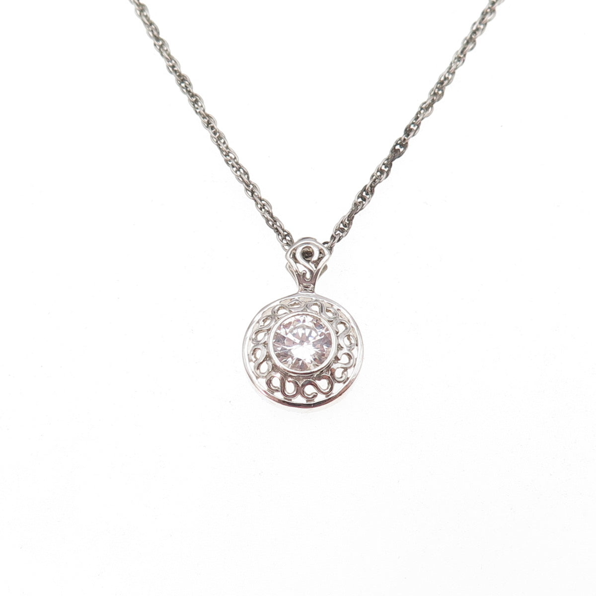 925 Sterling Silver Vintage Round-Cut C Z Singapore Chain Necklace 16"