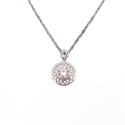 925 Sterling Silver Vintage Round-Cut C Z Singapore Chain Necklace 16"