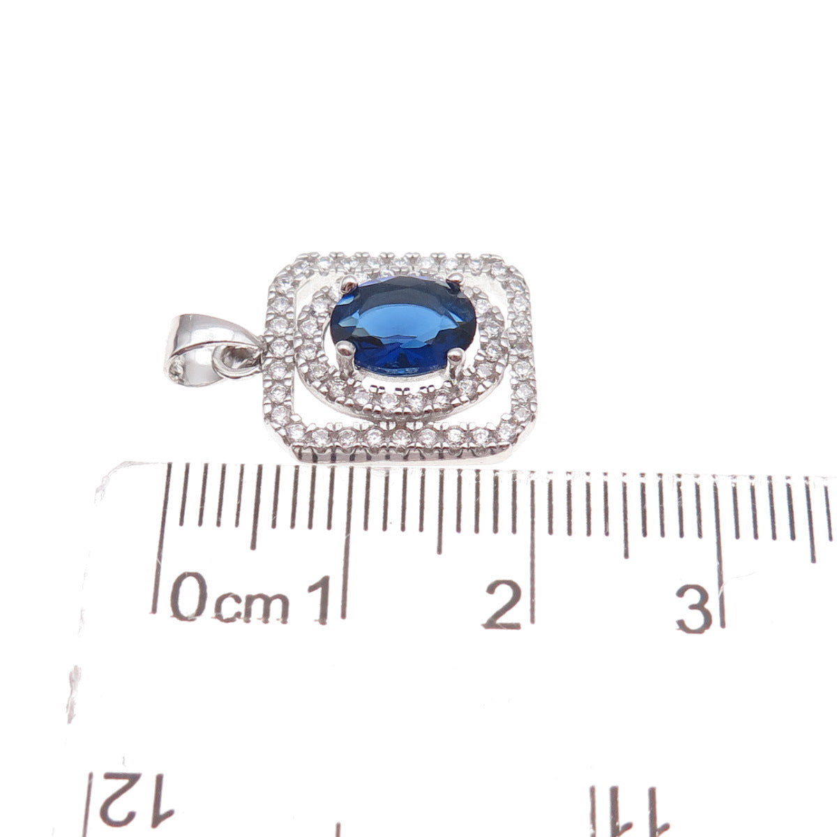 925 Sterling Silver Blue & White C Z Charm Pendant
