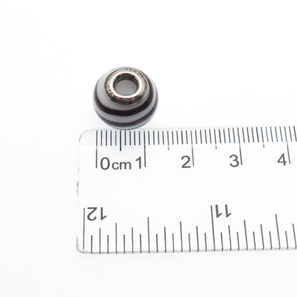 925 Sterling Silver QG Italy Chocolate & White Murano Glass Bead Charm