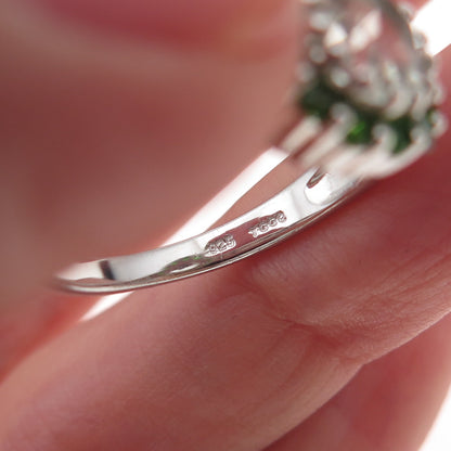 925 Sterling Silver Real Aquamarine & Chrome Diopside Ring Size 8