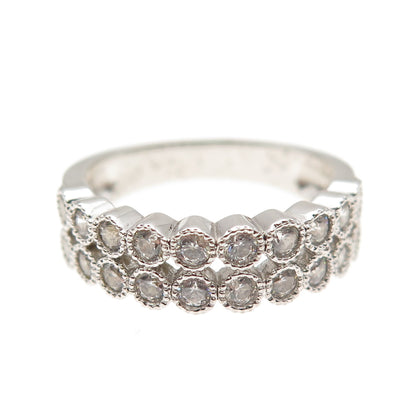 925 Sterling Silver Round-Cut C Z 2-Row Ring Size 6