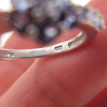 Chuck Clemency 925 Sterling Silver Real Round-Cut Tanzanite Floral Ring Size 7