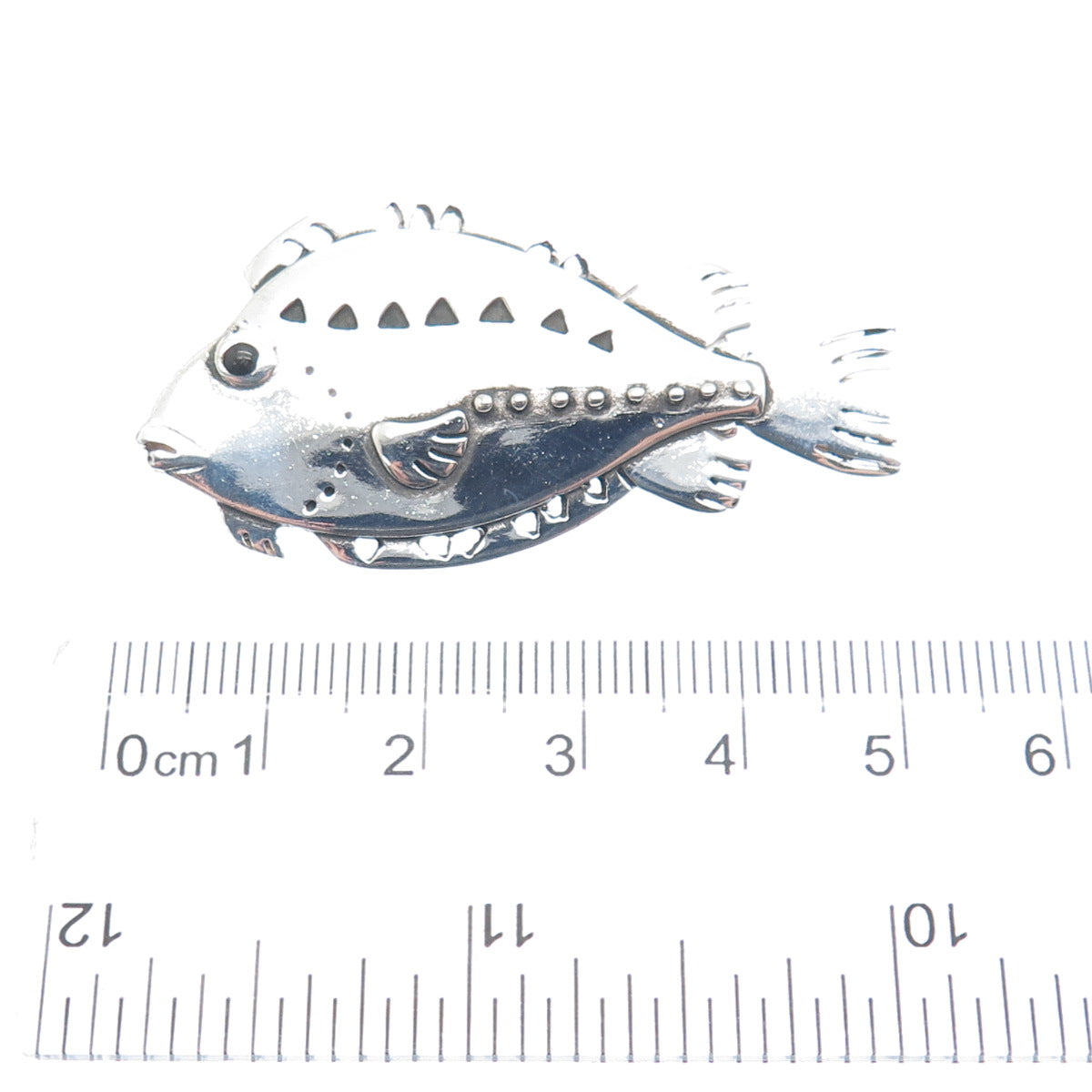 925 Sterling Silver Vintage Oz Black Enamel Fish Pin Brooch