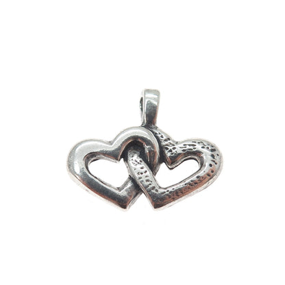 925 Sterling Silver Vintage Interlocked Couple Heart Oxidized Mini Charm Pendant