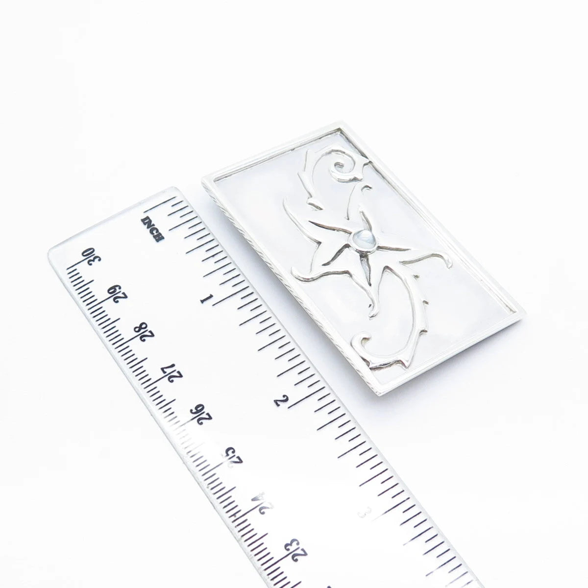 925 Sterling Silver Vintage Rectangle Floral Pin Brooch