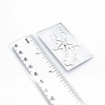 925 Sterling Silver Vintage Rectangle Floral Pin Brooch