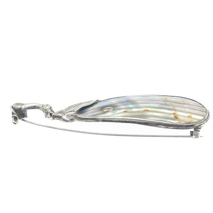 925 Sterling Silver Vintage SP Poland Real Abalone Shell Modernist Floral Brooch