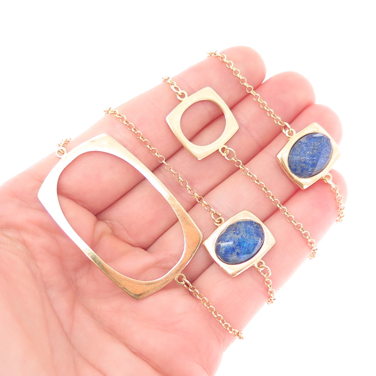 925 Sterling Silver Gold Plated Real Doublet Lapis Lazuli Modernist Necklace 36"