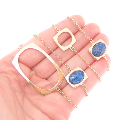 925 Sterling Silver Gold Plated Real Doublet Lapis Lazuli Modernist Necklace 36"