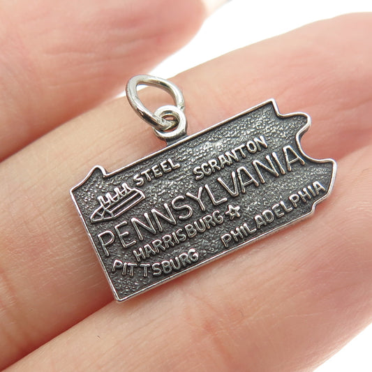 FRENCH & FRANKLIN 925 Sterling Silver Vintage Pennsylvania Map Charm Pendant