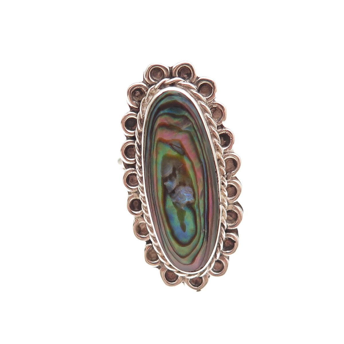 925 Sterling Silver Vintage Mexico Real Abalone Shell Oxidized Ring Size 4.75