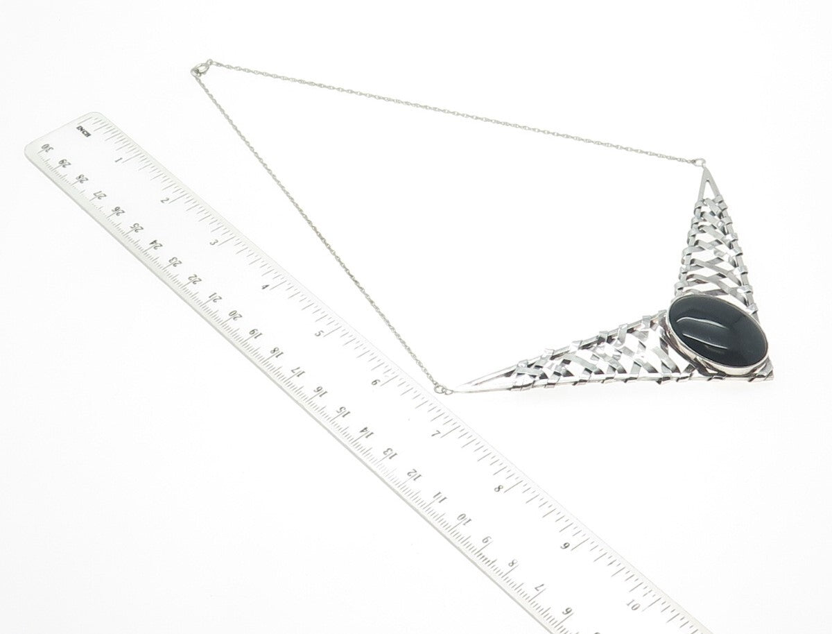 925 Sterling Silver Vintage Real Black Onyx Modernist Woven Chain Necklace 18"