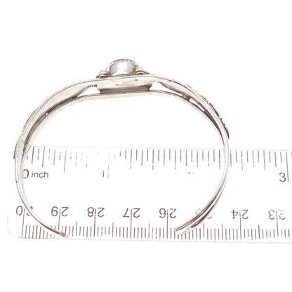 Old Pawn 925 Sterling Silver Vintage Lapis Feather Adjustable Bracelet 6.25"