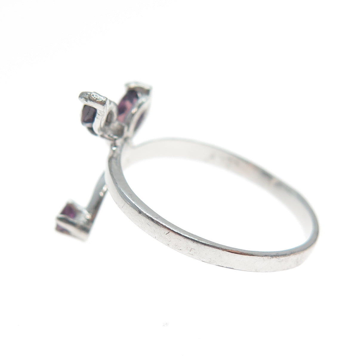 925 Sterling Silver Vintage Real Marquise & Round-Cut Amethyst Ring Size 6.75