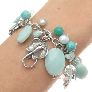 SAJEN & SUNWEST 925 Sterling Silver Vintage Real Multi-Gem Sea Life Bracelet 7"