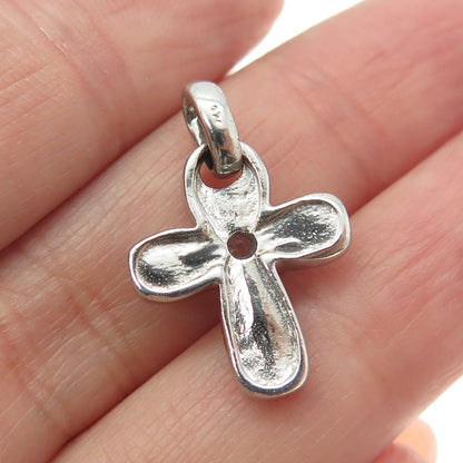 925 Sterling Silver Vintage Round-Cut C Z Petal Cross Minimalist Pendant