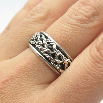 925 Sterling Silver Vintage Mexico Woven Rope Band Ring Size 9.25