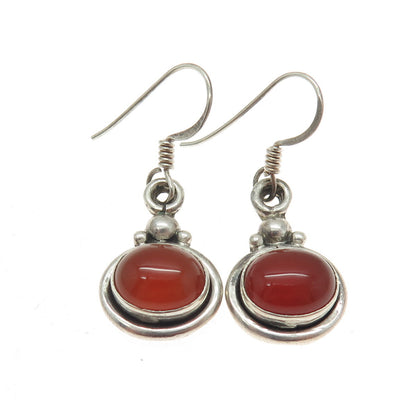 925 Sterling Silver Vintage Real Carnelian Oxidized Dangle Earrings
